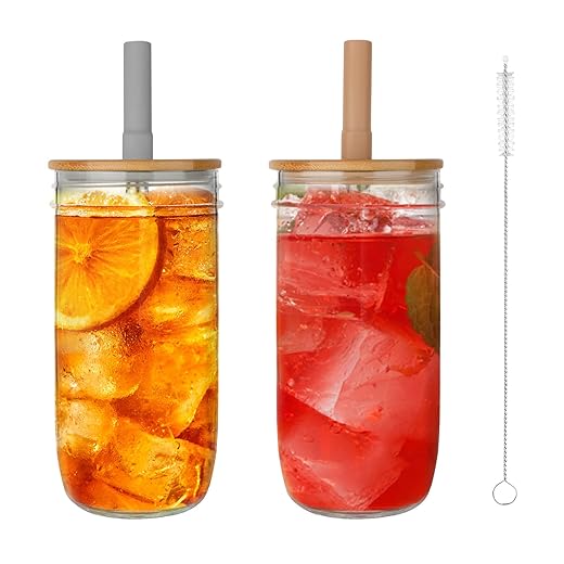 24 oz Glass Tumbler with Lids and Straws (2-Pack) - $25.99