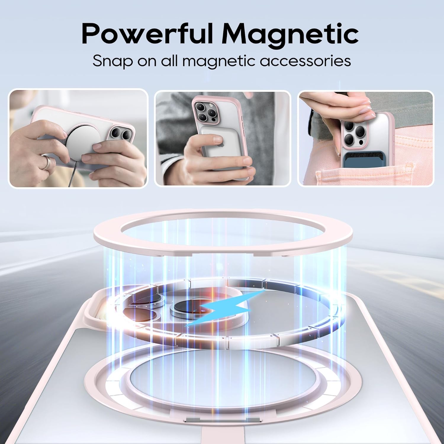 for iPhone 16 Pro Max Case 6.9-Inch with Magnetic 360° Ring Stand Compatible with MagSafe Frosted Matte Shockproof Protective Phone Cover 6.9" 2024, Pink