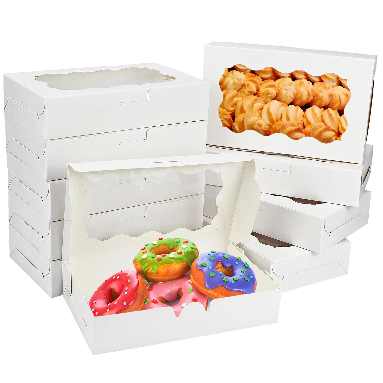Yankmoom White 15Pack Cookie Boxes,17.8X11x4cm Bakery Boxes With Window Small Cake Boxes For Cakes,Donuts,Muffins,Macaroon And Gift Packing