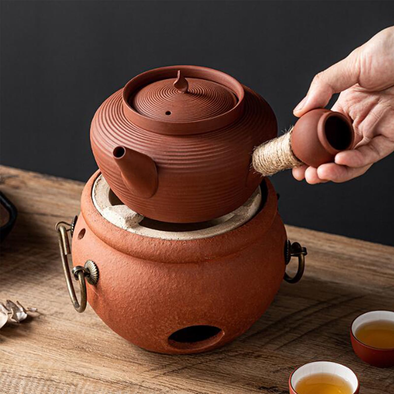 Holzkohleofen -Tee -Kocher mit wärmerem Holzkohlherd Kessel Herd chinesische Teekanne mit Emaille Interieur, 1000 ml