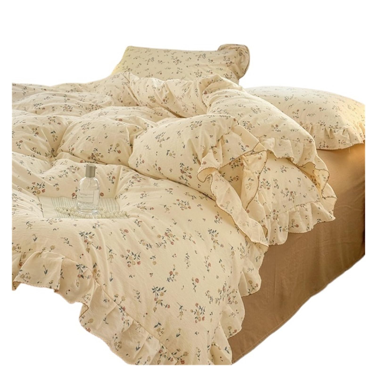 GCYEIDMA Ruffle Duvet Cover Bedding Sets Ruffle Lace Bow Quilt Cover Romantic Bedclothes Decor Woman Bedroom Duvet 4pcs(Color 6)