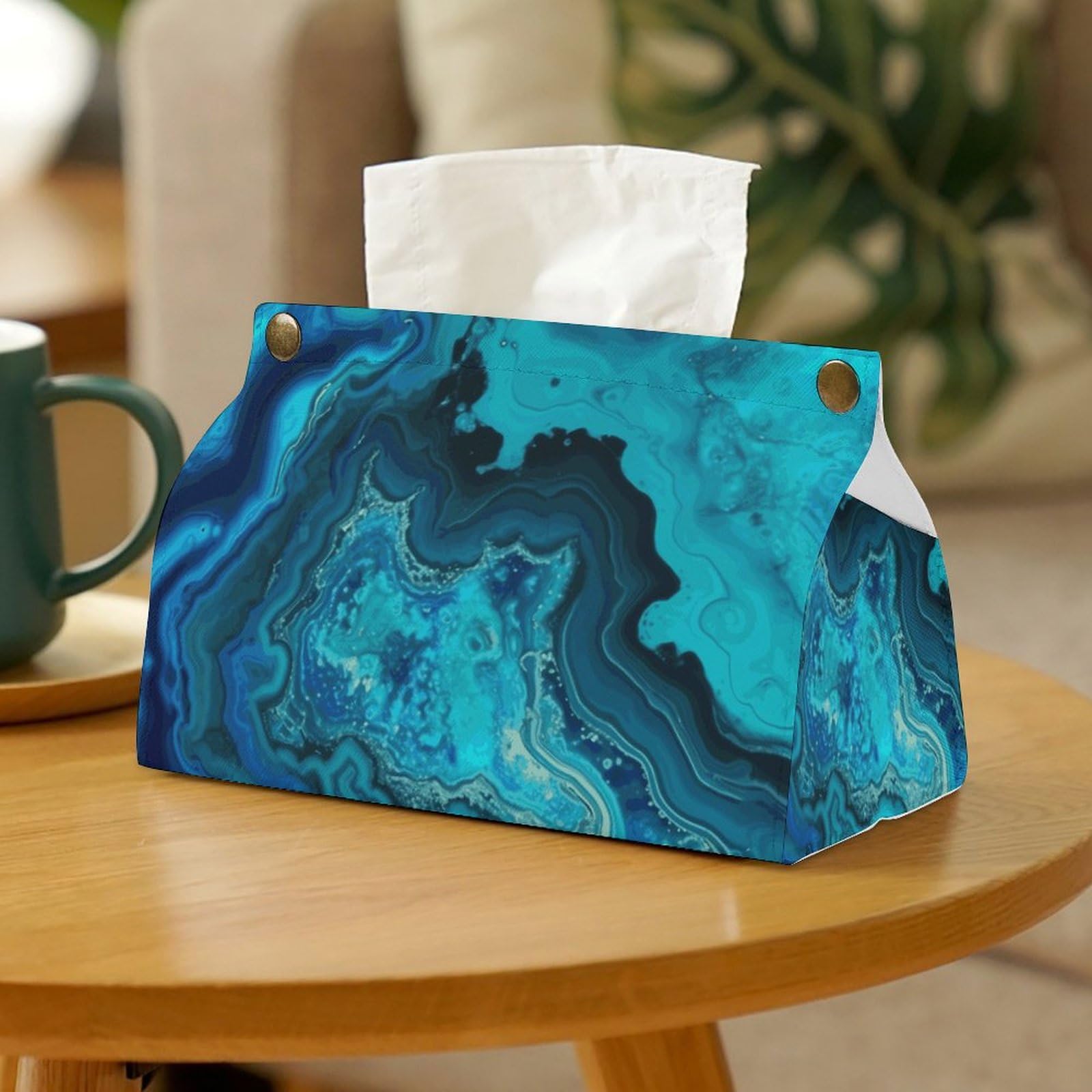 Tissue Box Cover Bright Aqua Blue Turquoise Tissue Box Holder Facial Tissue Case Decorative Tissue Cover Rectangle Tissue Holder for Tabletop Bathroom Kitchen Car Office