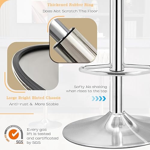 Miniatura 8 de Juego de 2 taburetes de bar grises, modernos taburetes de bar giratorios de 360 con respaldo tejido, base plateada, sillas de bar de terciopelo,