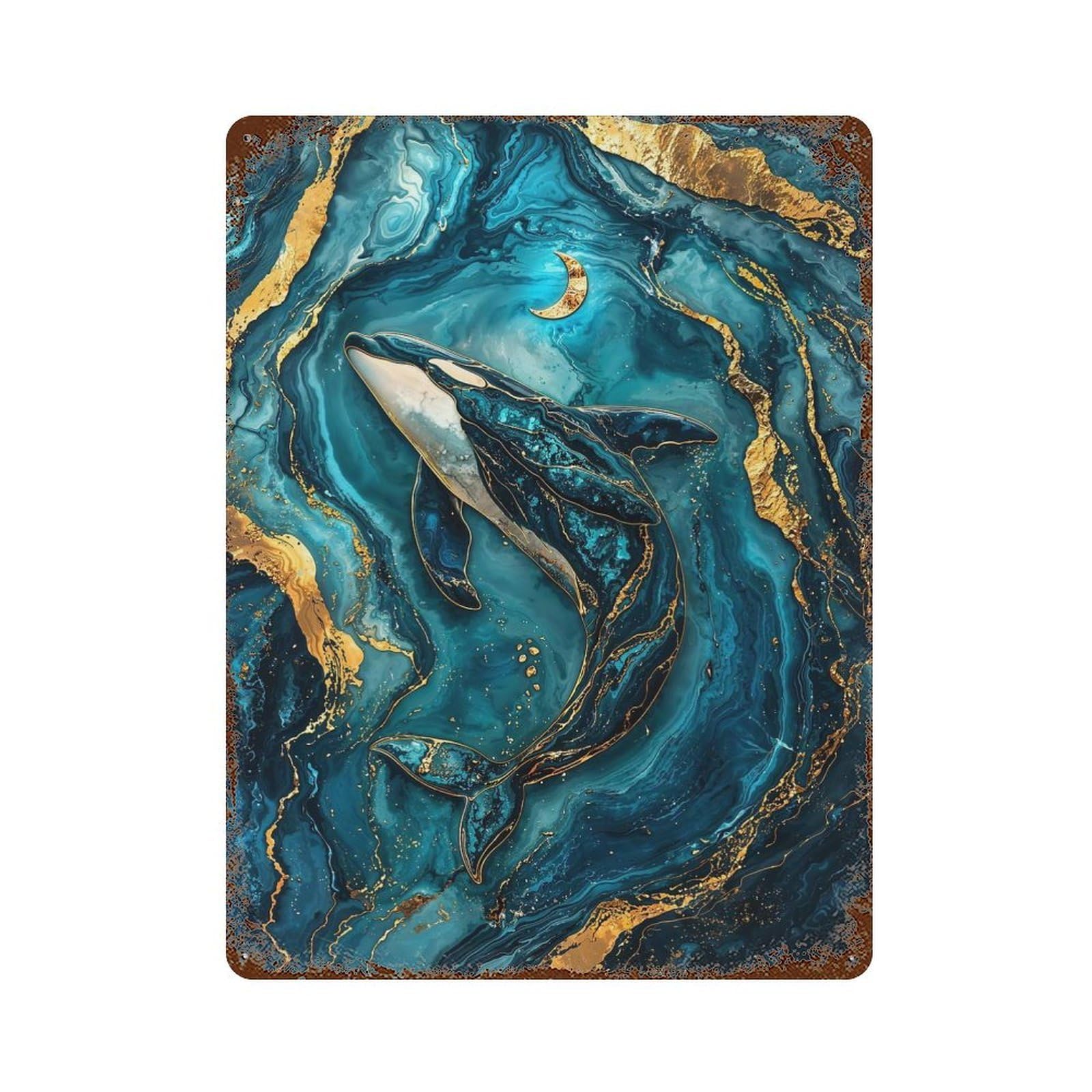 Rust Effect Mystic Currents Kintsugi Art Weathered Tin Sign 15.7"x11.8", Shabby Chic Decor for Cafe, Home Bar And Lounge Decor