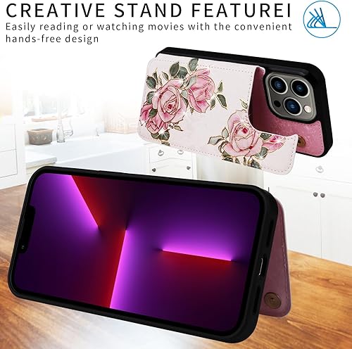 Miniatura 55 de UEEBAI Funda tipo cartera para iPhone 15 Pro Max con tarjetero, cubierta de cuero PU con soporte, bloqueo RFID, doble cierre magnético, relieve de