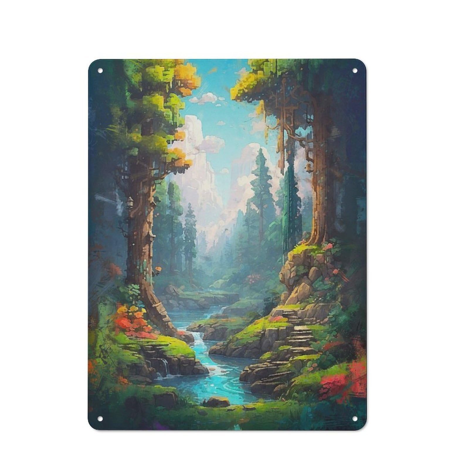 Junmoney Enchanted Pixel Grove Rustic Metal Sign 40X30cm Featuring For Hallway Wall, For Collectors Decorating Hallways And Entrance Areas