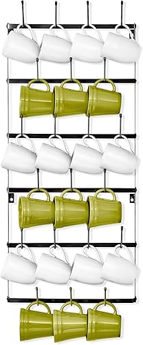 Sorbus - Estante para Tazas para Pared - Pequeño Soporte Rústico para Tazas de Café con Montaje en Pared y 21 Ganchos, Estante de Exhibición para