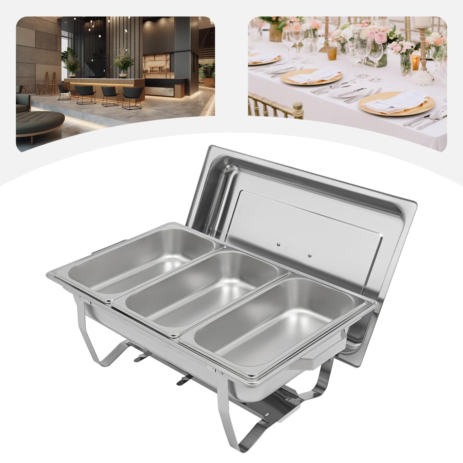 Chafing Dish - Calentador de alimentos de acero inoxidable de 5 litros con tapa, calentador de buffet, accesorio para catering, buffet y fiestas (3 recipientes de 1/3 GN)