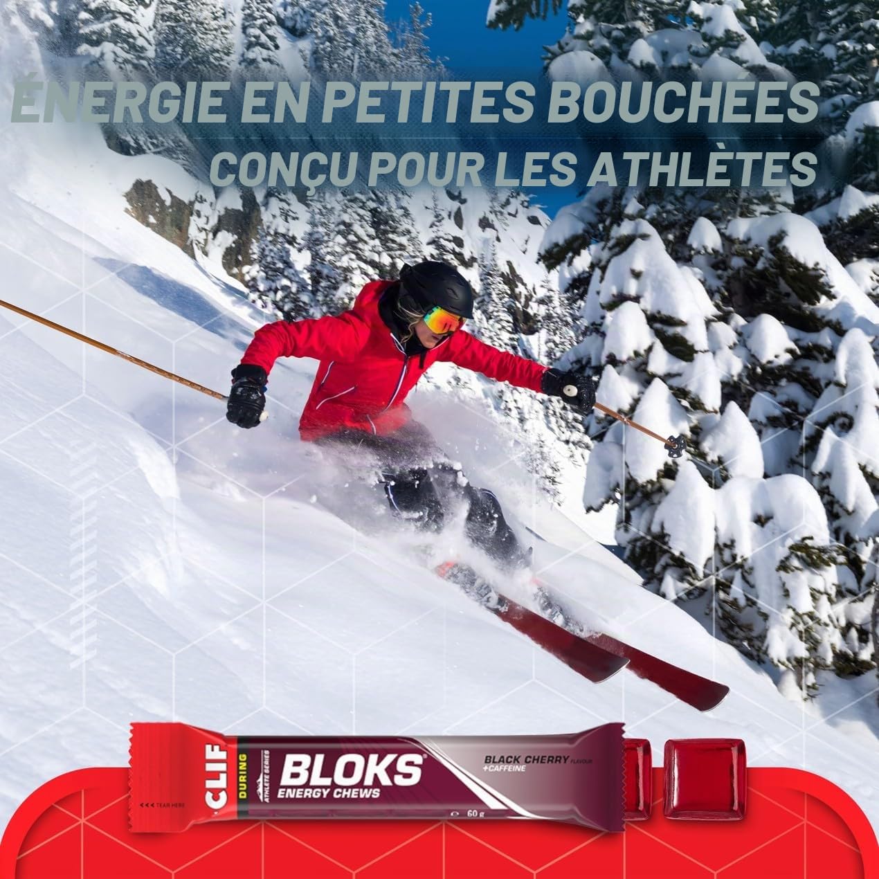 CLIF BLOKS Black Cherry + Caféine Gommes Énergétiques, 18 x 60 g | À Base de Plantes, Énergie Rapide pour la Course à Pied, le Cyclisme et l’Entraînement au Marathon, En‑Cas d’Endurance