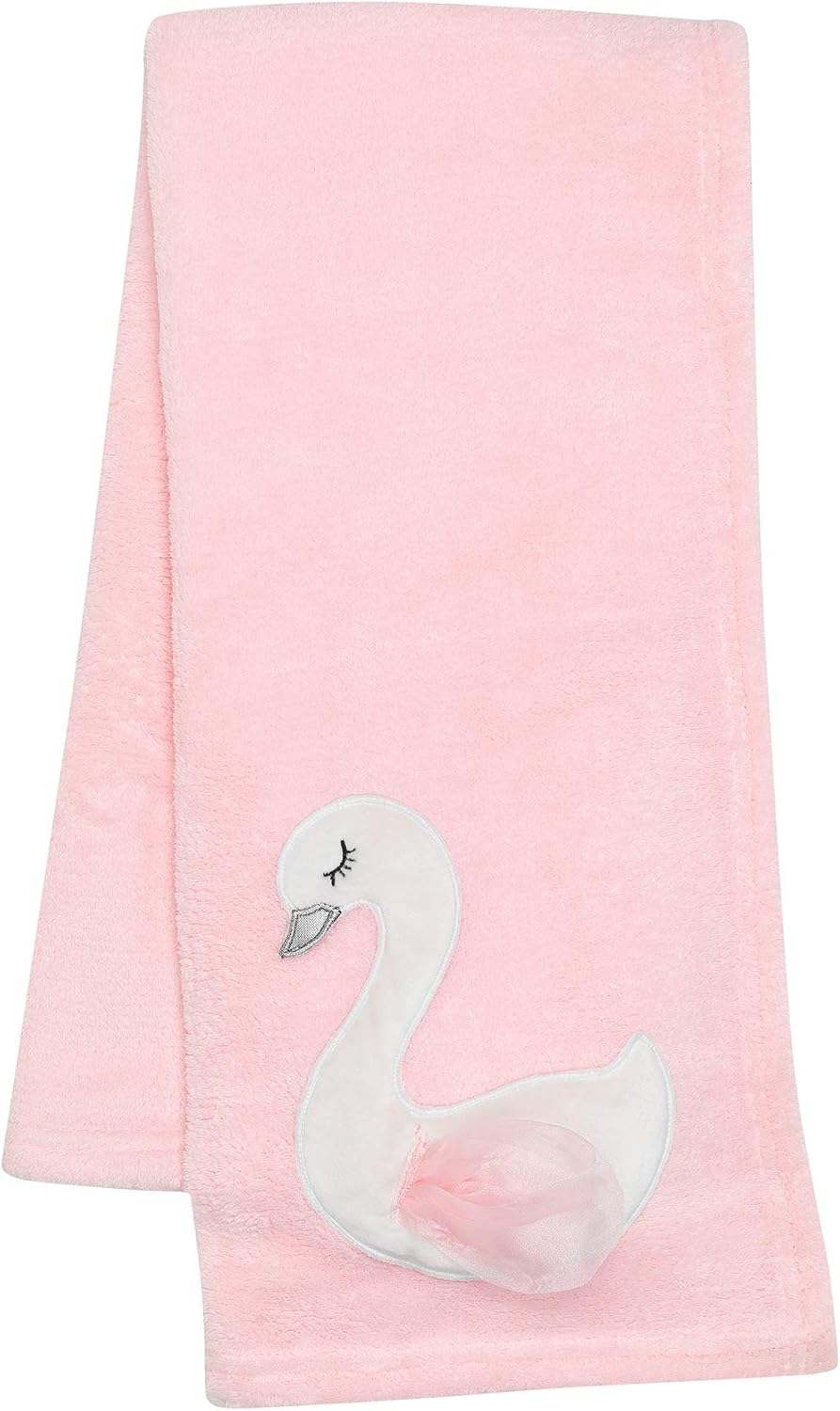 Bedtime Originals Blossom Pink/White Swan Coral Fleece Baby Blanket