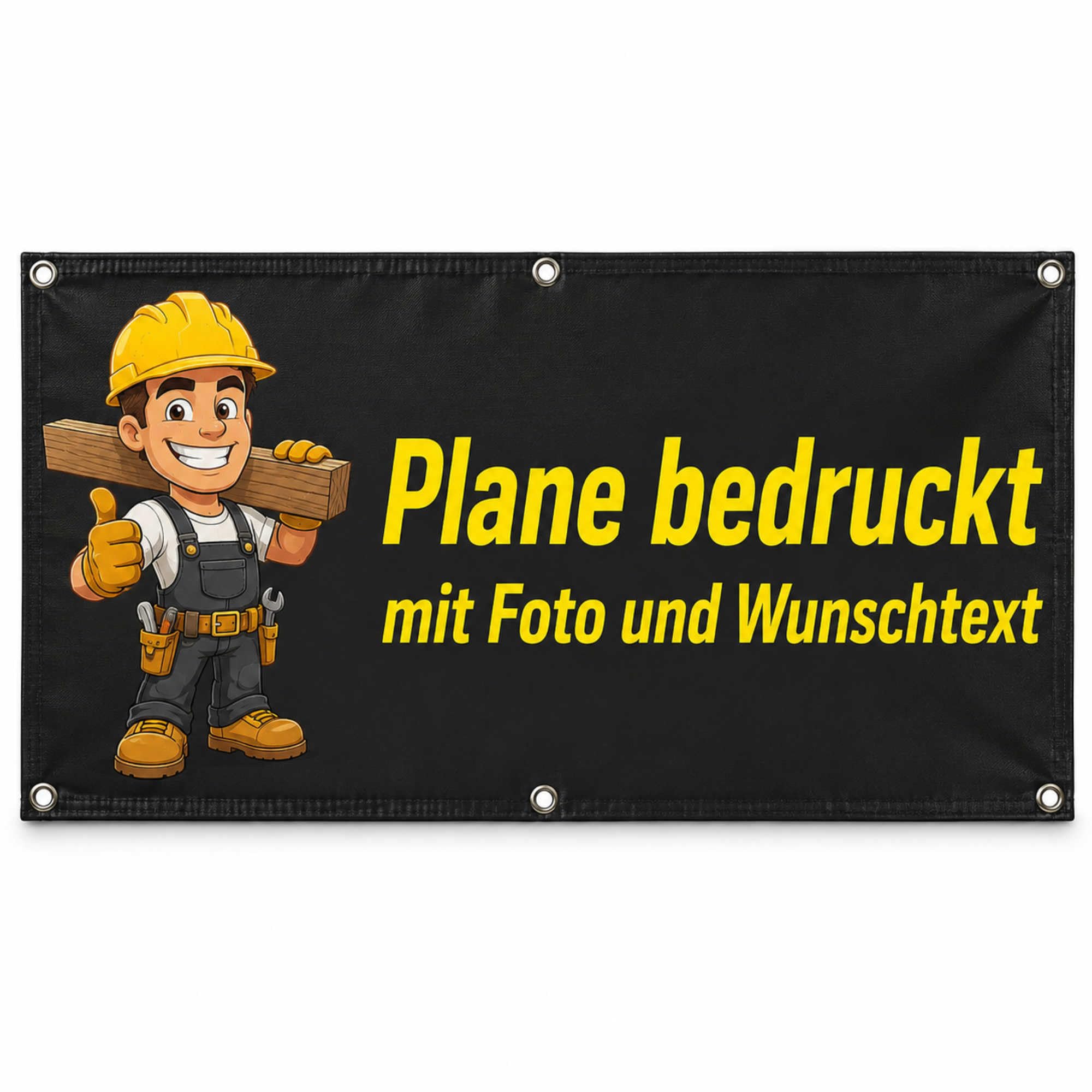 Indigos UG - Banner selbst gestalten - Plane Wasserdicht Gerüstplane - 200x66 cm - mit Wunschtext & Foto - für Baustelle, Garten, Zaun, Konzert, Gerüst - Saum - Ösen - bedruckt