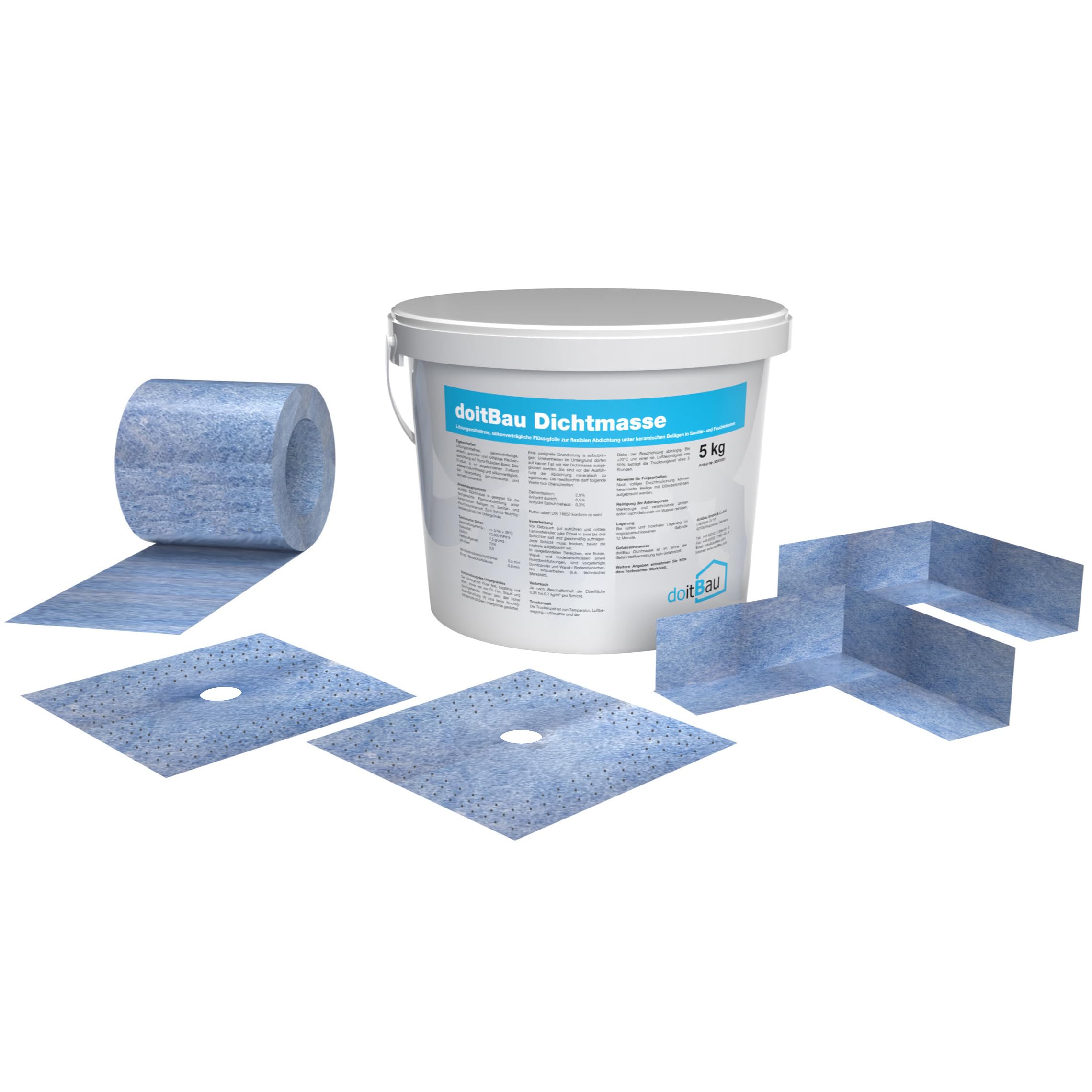 doitBau Juego de juntas de ducha – Sellado de superficies húmedas – Sistema de sellado impermeable de alta elasticidad – 120 mm cinta de sellado 20 kg película líquida – 20 m² juego completo baño