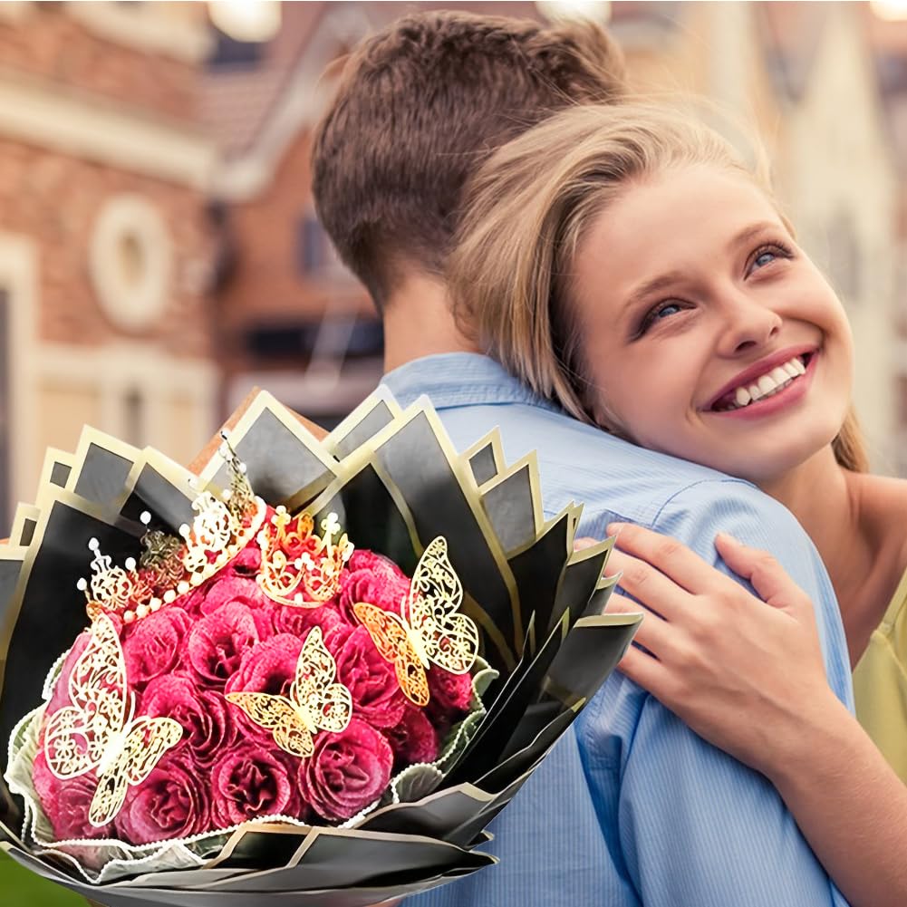 RANJIMA Rosas Artificiales con Purpurina Regalo Original para el Día de la Madre, 24 Piezas Ramo de Flores Artificiales DIY con Corona, Regalos Mujers,Regalo Novia,Cumpleaños,Compromiso, Aniversario