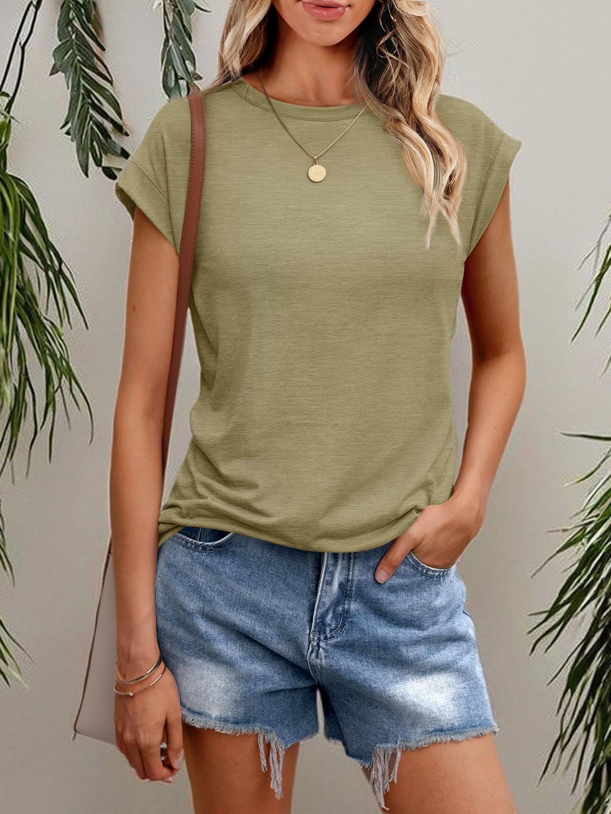 Women's Cap Sleeve Basic Tee - Loose Fit Summer T-Shirt, Business Casual Top, Lightweight & Breathable - View #6