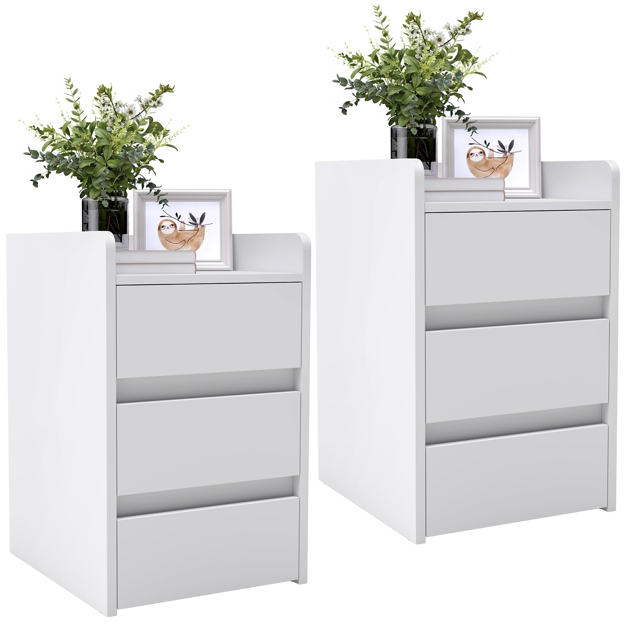 YITAHOME Set of 2 Bedside Table with 3-Drawer, Nightstand White