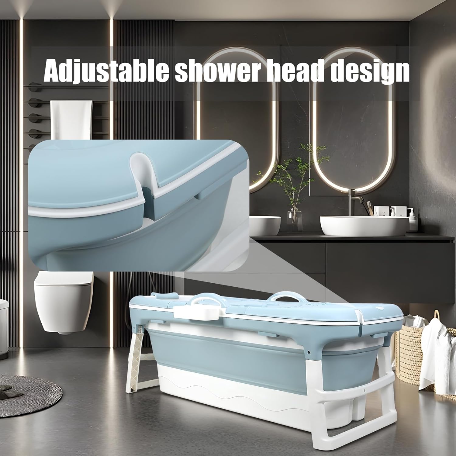Bathtub for Adult- Large Foldable Collapsible tub. Ergonomically Designed for the Ultimate Relaxing Soaking Bath, Ice Bath. Ideal for Small Spaces, Quick, Effortless Folding Bathtub 58Inch