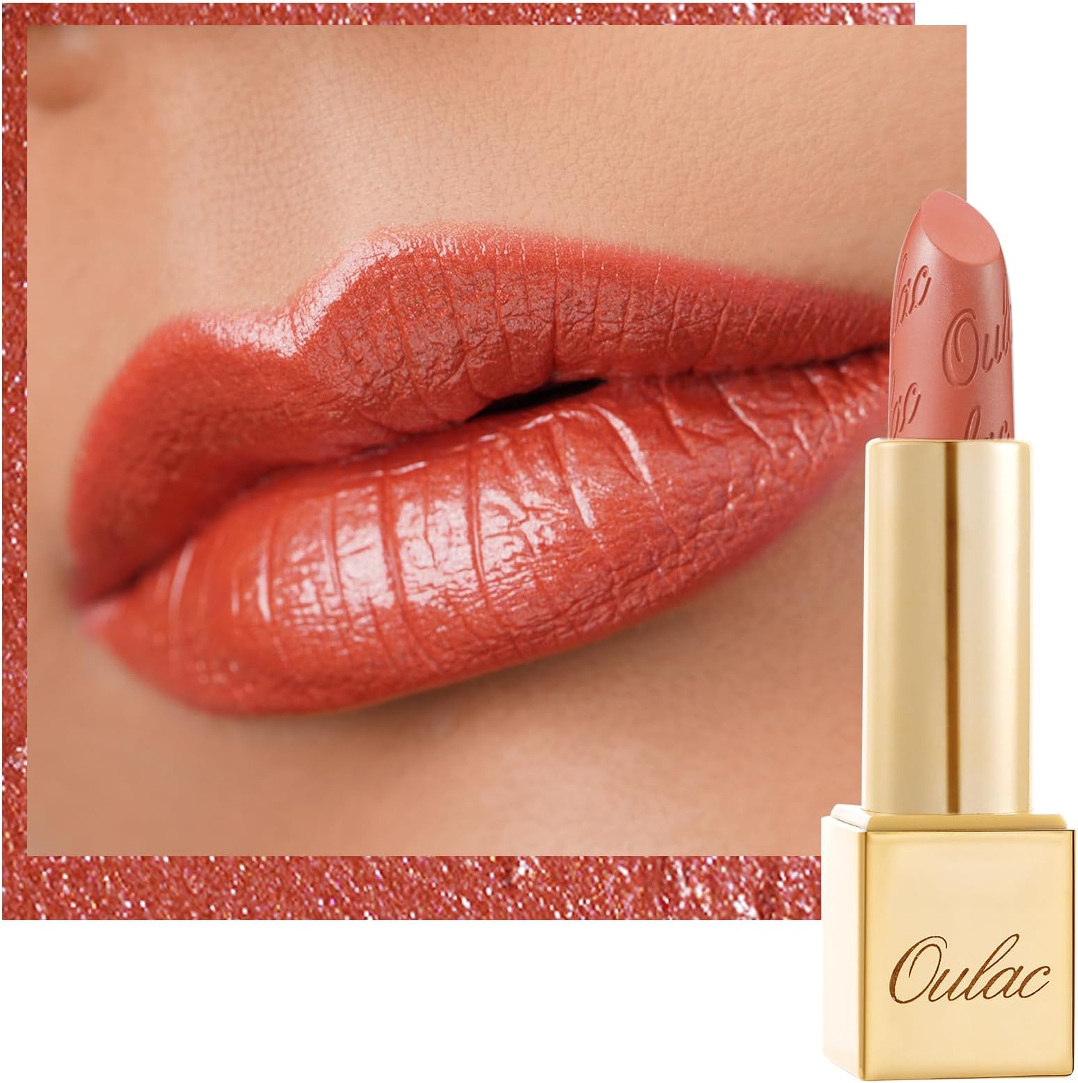 Coral Orange Lipstick for Women with Metallic 3D Shine Lightweight Hydrating Formula, High Impact Lip Color, Vegan Beauty, Full Coverage Lip Makeup, Christmas Gifts for Women, Be Happy(05)