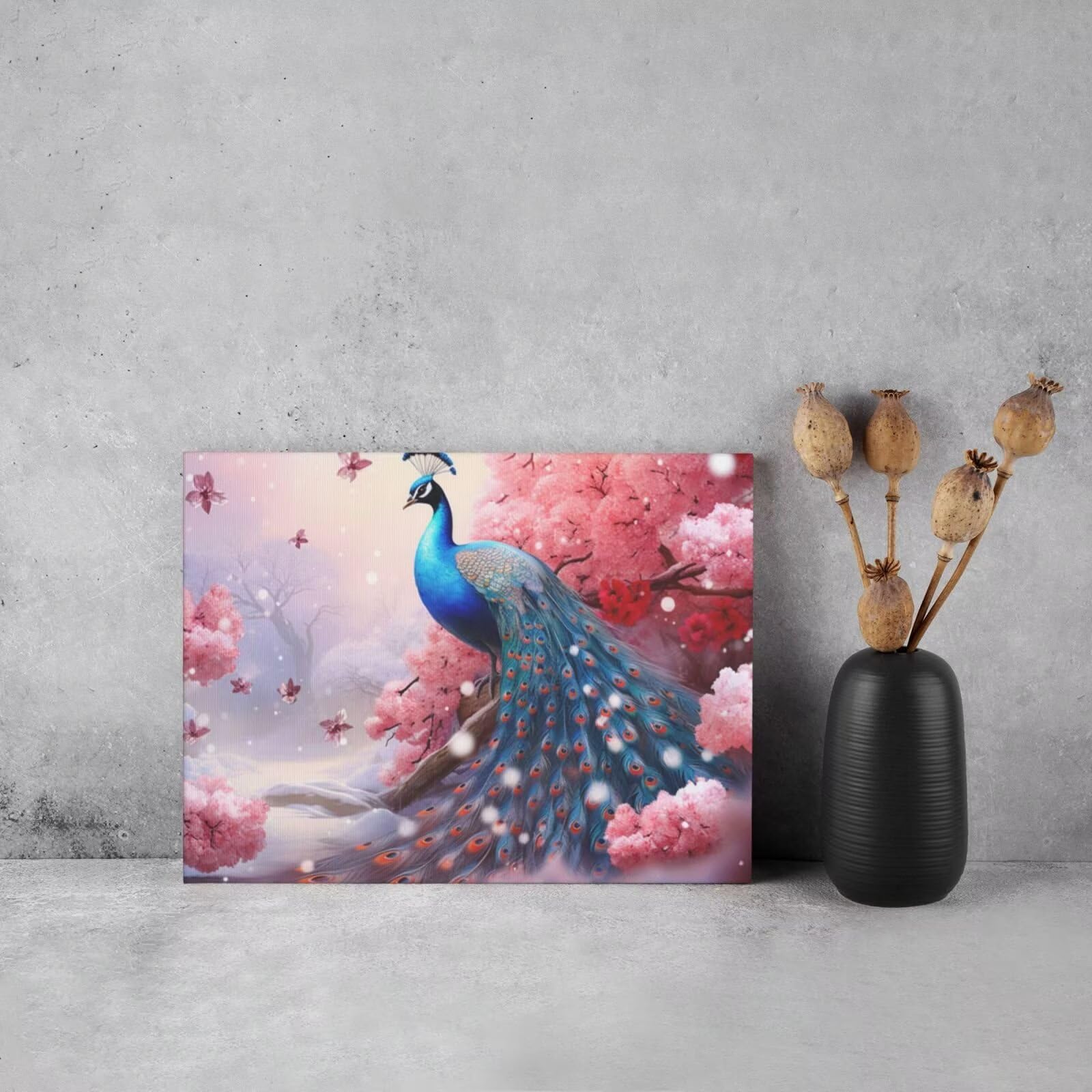 Kit per pittura con numeri per adulti, motivo: fiori, pavone con numeri per principianti, pittura acrilica con 6 pennelli, pittura a olio per decorazione da parete, 90 x 65 cm, senza cornice