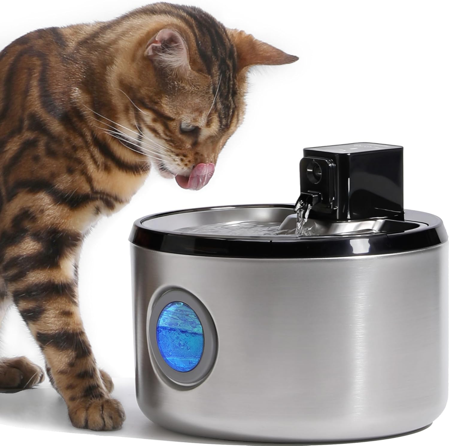 FUKUMARU Wireless Cat Water Fountain Stainless Steel, 152oz/4.5L Battery Operated Dog Water Dispenser, Cordless Automatic Pet Fountain with 3 Modes and Motion Sensor, Ultra Quiet & Easy to Clean