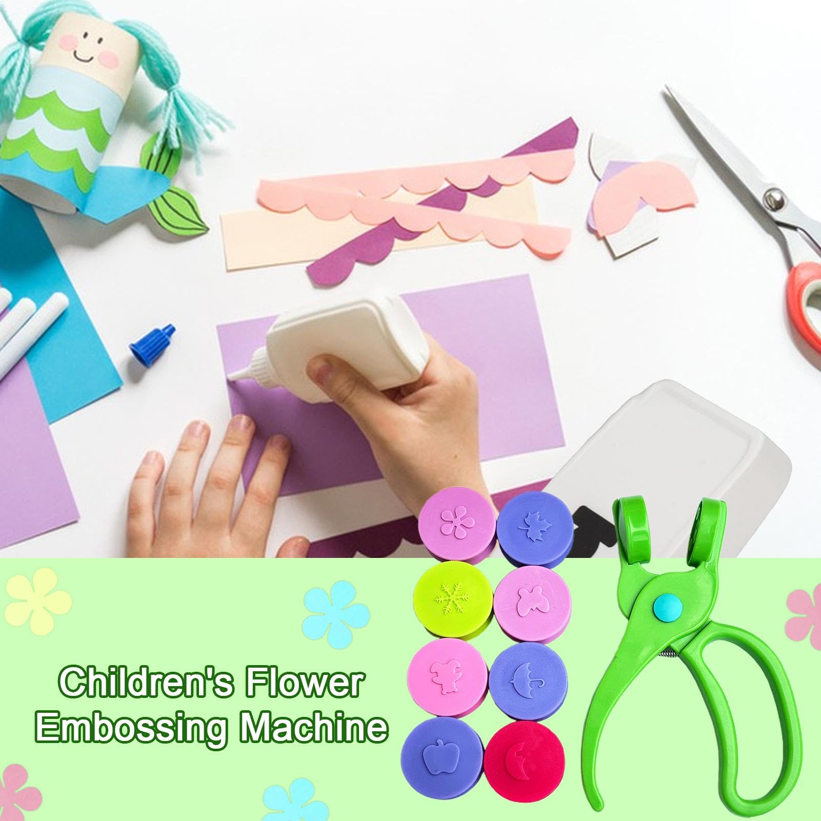 Prägemaschine für Kinder, 8-facher Hand-Papierprägegerät, Papierstanzer-Prägegerät, lustige kreative Bastelwerkzeuge, Scrapbooking-Bastelpapierprägegerät für Papier