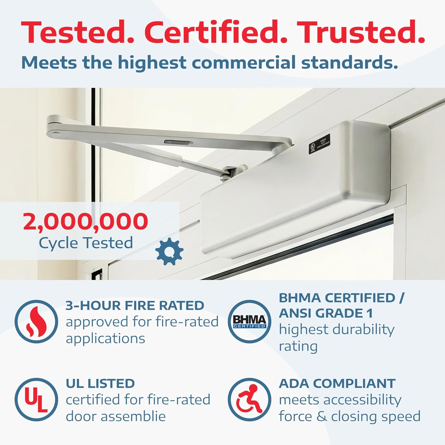 A1 ProGuard Extra Heavy Duty Auto Door Closer Commercial UL Grade 1 - Cast Iron Adjustable 6-Speed Delayed-Action Hydraulic Closer, Self-Closing, ADA Compliant.