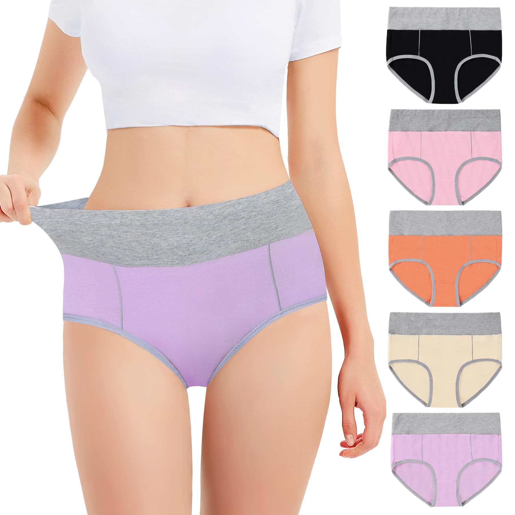 Falechay Mutanda Donna Vita Alta Cotone Slip Traspirante Confortevole Pacco da 5