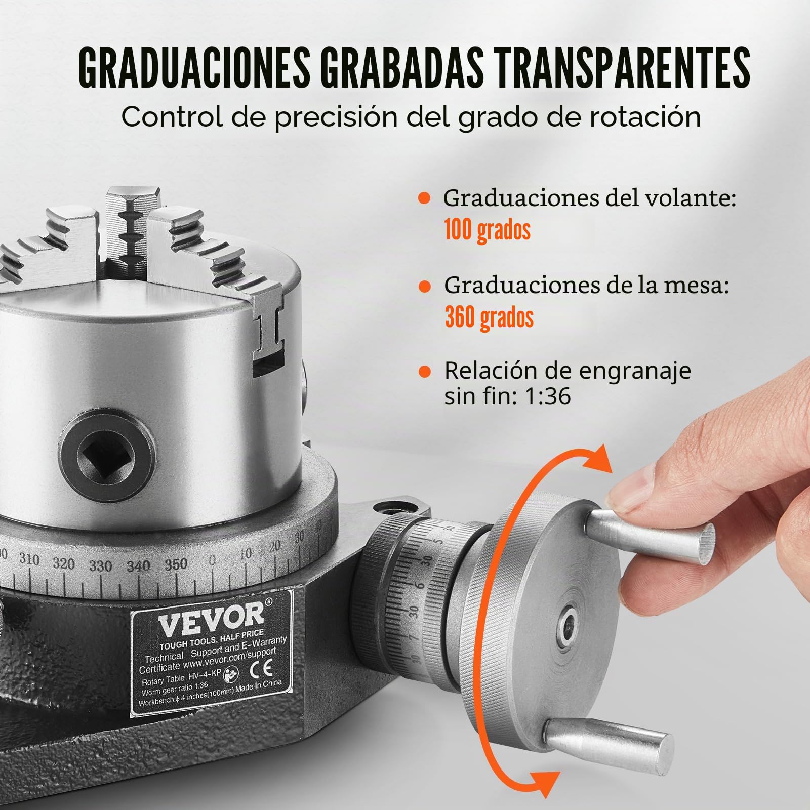 VEVOR Mesa giratoria para fresadoras, mesa giratoria de fresado de precisión horizontal vertical de 100 mm, portabrocas de 3 mordazas de 80 mm tuercas en T M10 para indexación de ingeniería de fresado