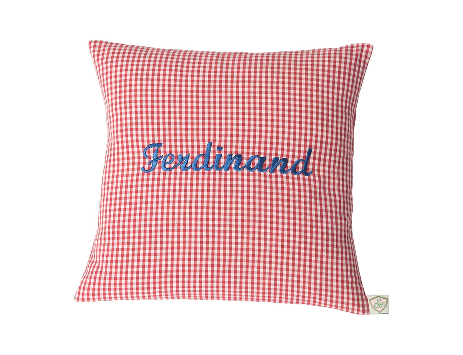 Namenskissen VICHY rot von paula & ferdinand - Geschenk zur Geburt und Taufe - Kissen personalisiert - Kissen mit Name