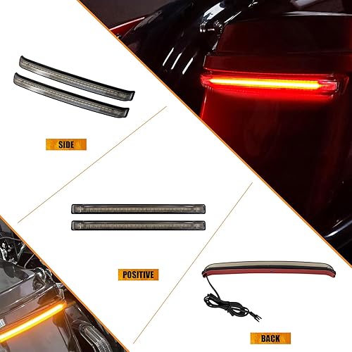 Miniatura 7 de Luz trasera LED de alforja para motocicleta, lámpara de señal de giro secuencial de freno para Harley Touring Street Gilde Road King Road Gilde