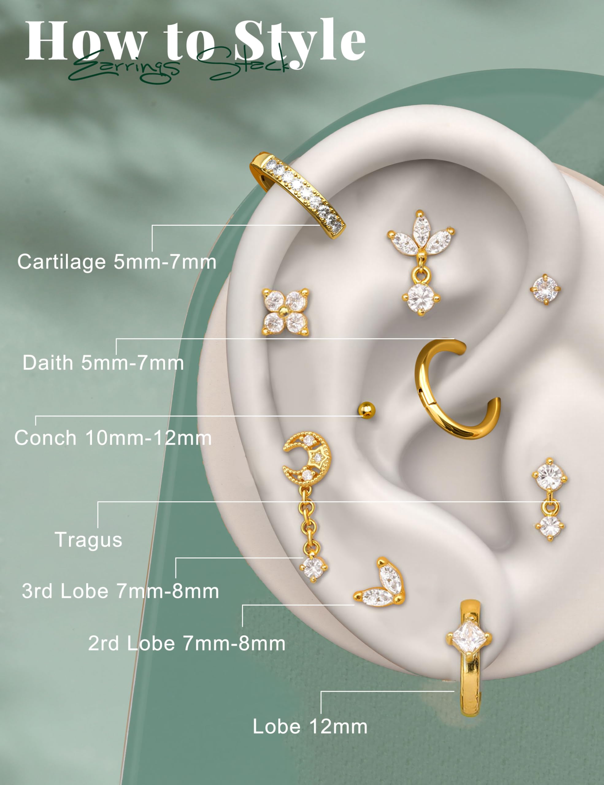 Helix Piercing Schmuck Set mit Ohrringen aus Chirurgenstahl