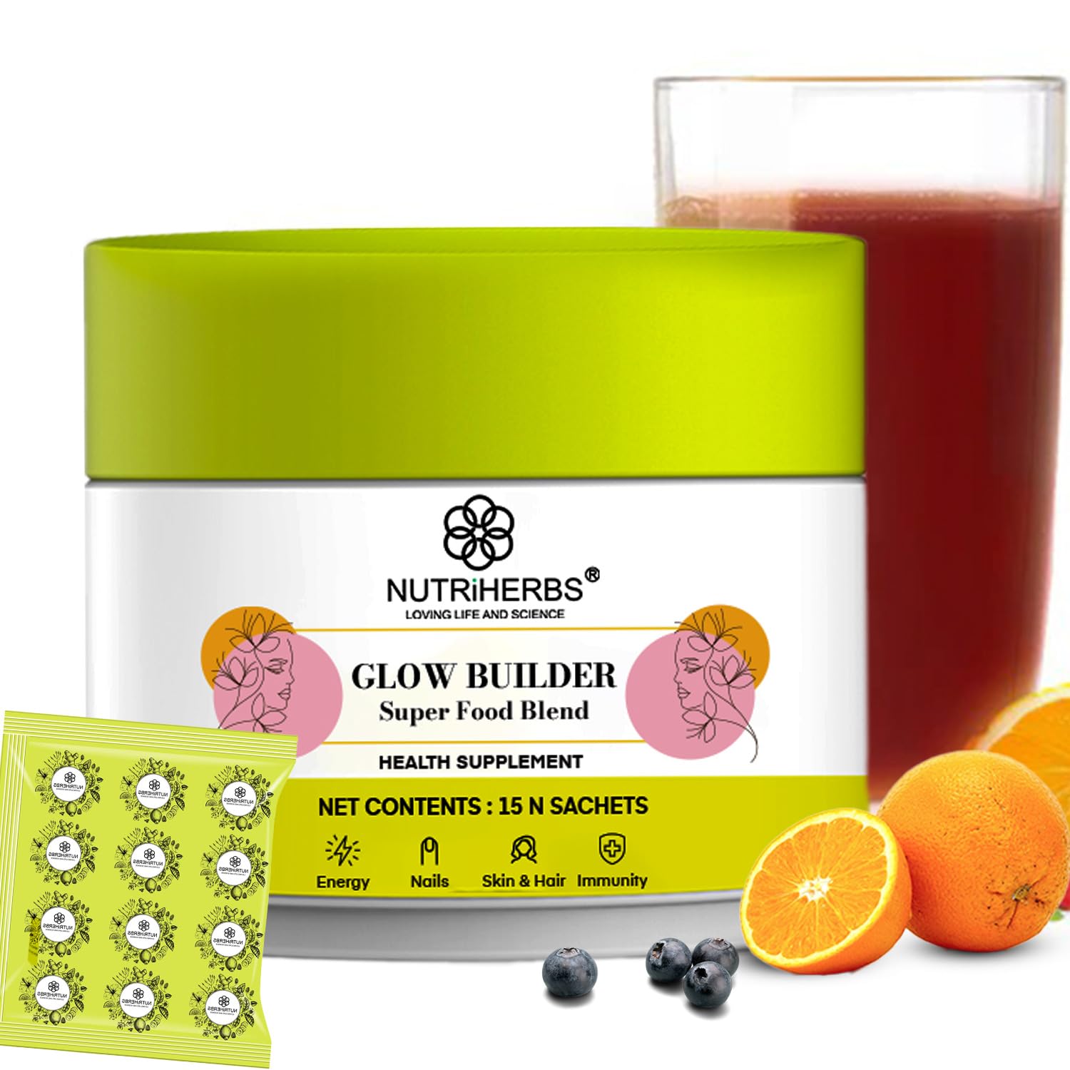 NUTRiHERBS Glow Builder Collagen Supplement For Skin Glow|Vegan Collagen Booster With Vitamin C For Men & Women | Radiant,Hydrated Skin Support