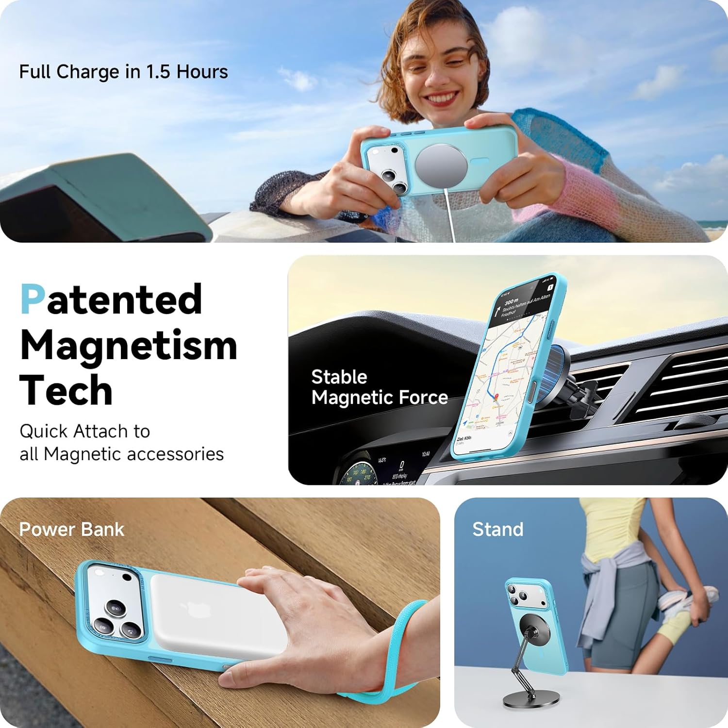 Stronger Magnetic & Shockproof for iPhone 17 Pro Max Case,Fit for MagSafe, with Screen Protector & Wrist Strap, Military-Grade Drop, Translucent Slim for iPhone 17 ProMax Case,Sky Blue
