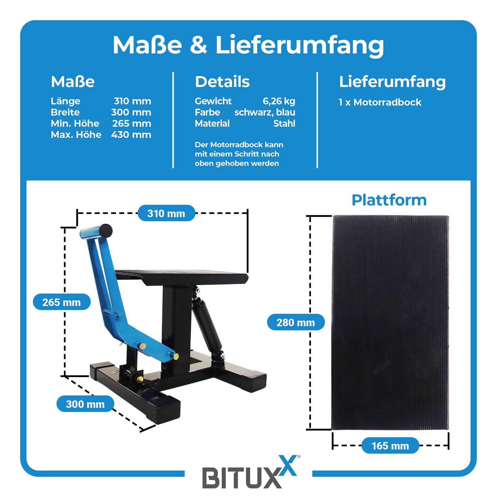 Bituxx Motorradbock Hebebühne Motorradheber Motorradhebebühne Moped Roller Bühne Lift wagenheber mit Dämpfer bis 150Kg