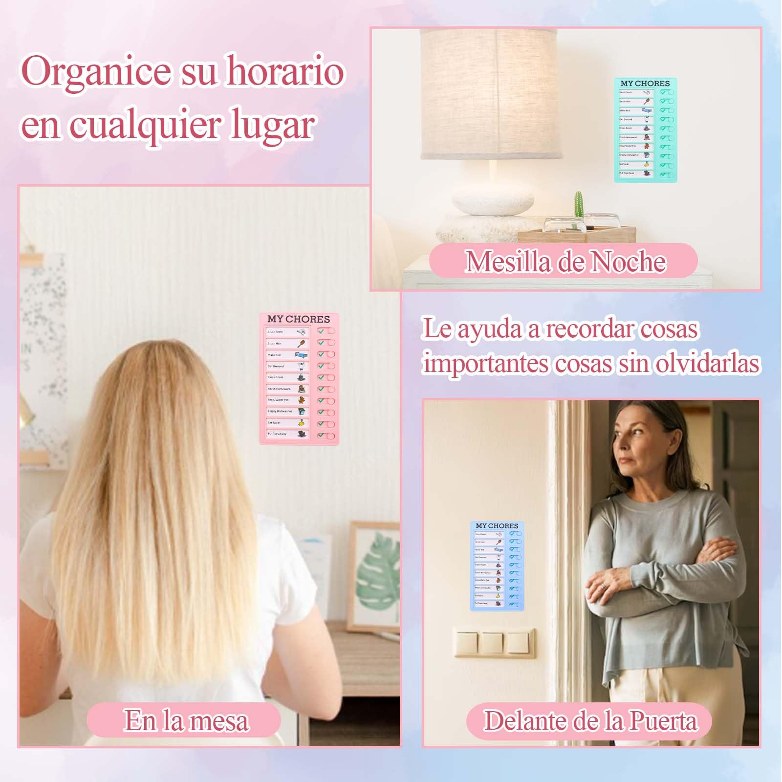 ZOCONE 4 Piezas Tabla de Planificación, My Chores Tablero de Lista de Verificación de Notas con 20 Cartulinas, Tareas Planificador Niños Desmontable Tabla de Tareas para Niños para Viajes Casa Oficina