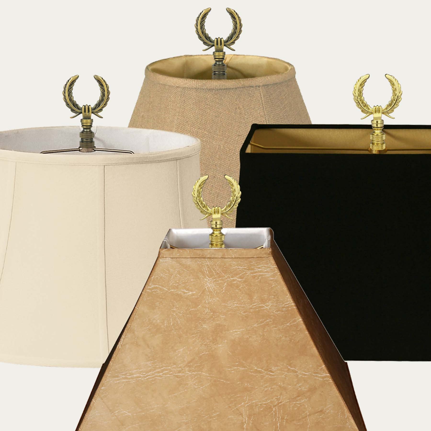 Royal Designs, Inc. Decorative Laurel Wreath Finial for Lamp Shade, Polished Brass - Pack of 2