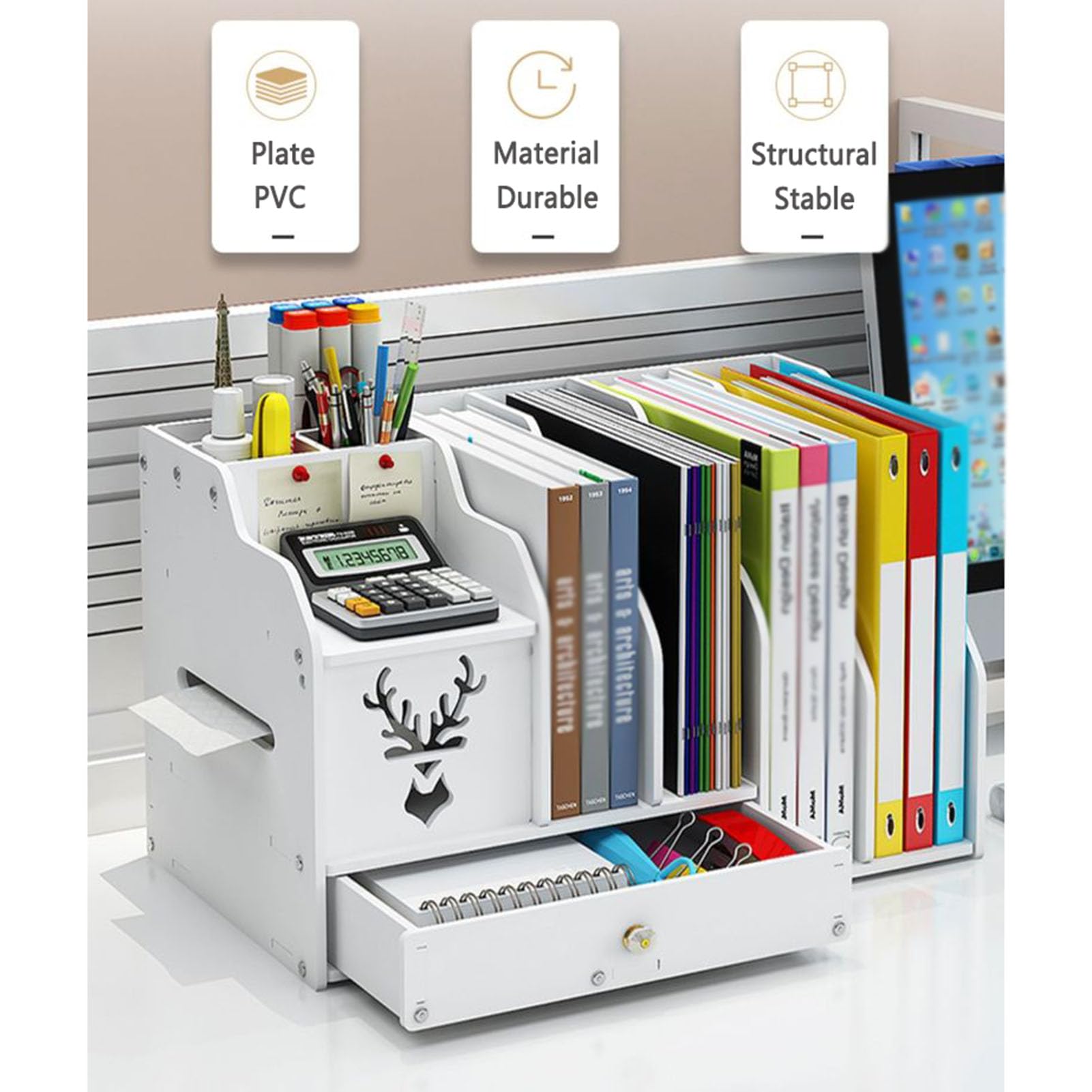 Organizador de Almacenamiento de estantería de PVC de Estilo Moderno con 1 cajón, Organizador de Almacenamiento de Escritorio pequeño, estantería de Escritorio para Suministros de Oficina o maquilla