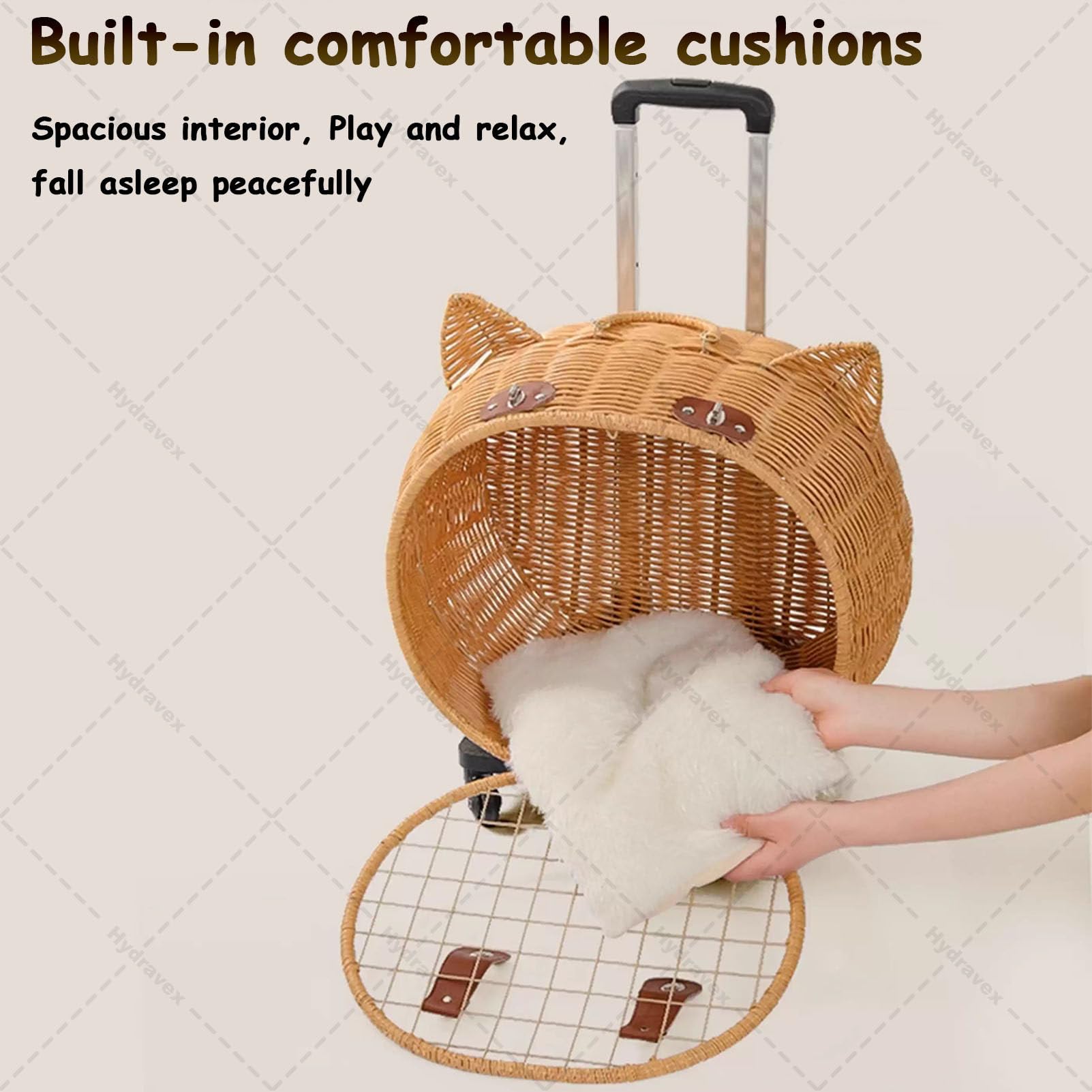 Passeggino per gatti in stile retrò, in rattan, con ruote e manico telescopico, ideale per viaggi, passeggiate e visite veterinarie