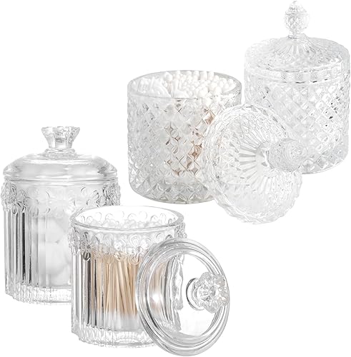 rejomiik Qtip - Tarros de boticario de cristal con tapas, accesorios de baño, organizadores de tocador