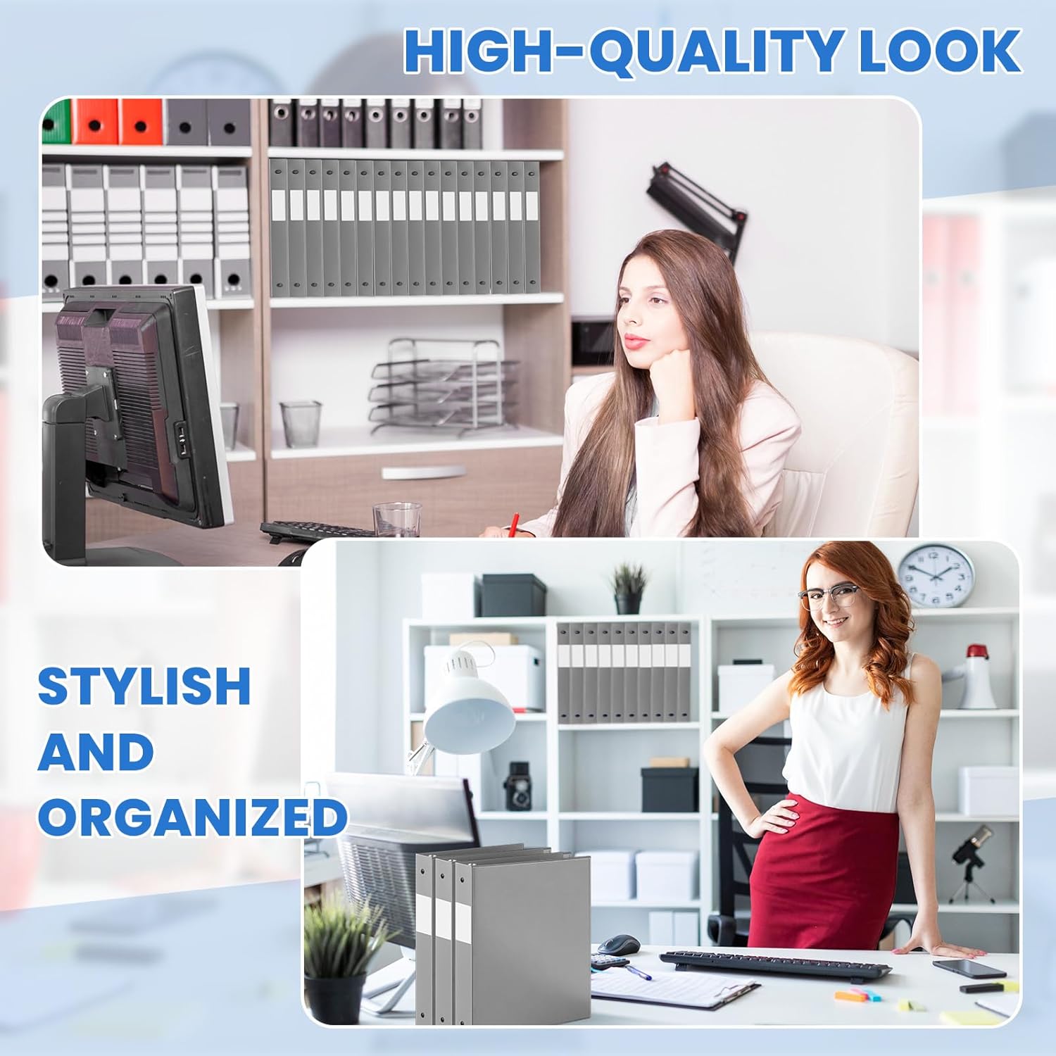 Henoyso 16 Pack 1 Inch 3 Ring Binder with Clear Cover Fit Letter Size 8.5" x 11" Paper Holds 240 Sheets, Bulk Binders for Organizing School, Office & Classroom Documents, 1 Pocket (Gray)