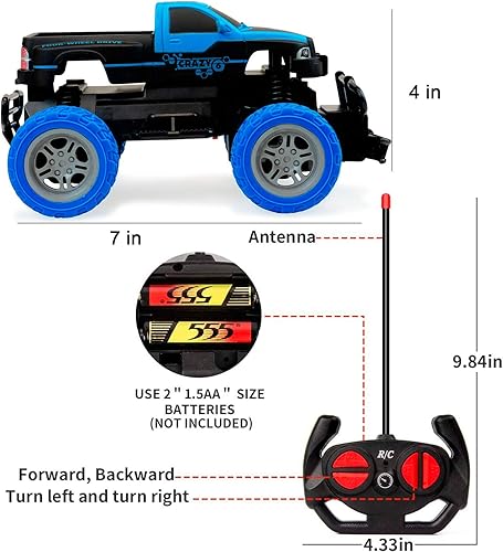 Miniatura 3 de Coches RC 118 para niños, camión monstruo de control remoto todoterreno Crawler Pick-up Juguetes RC Car Regalos para niños