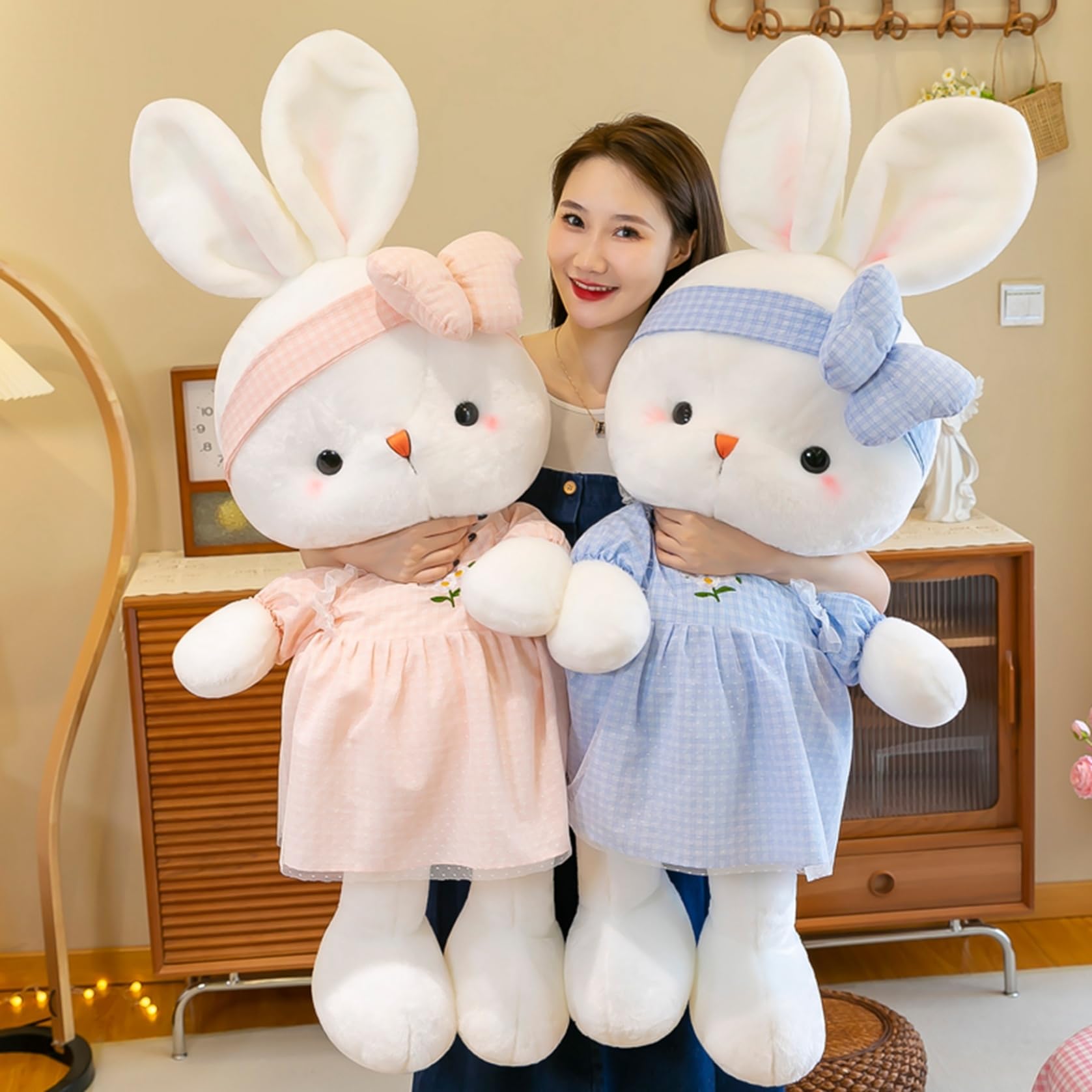 Amazon.co.jp: ウサギぬいぐるみ ワンピース兎 ブルー 110cm 縫い包み  