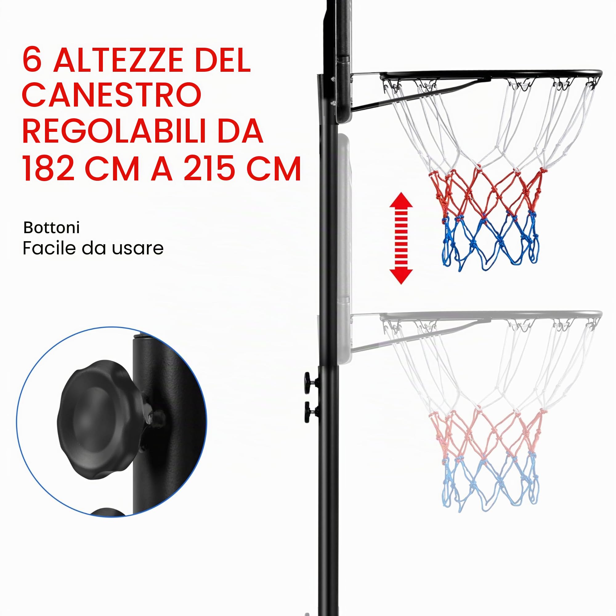 Yaheetech Canestro Basket Esterno Interno in HDPE e Metallo con Colonna Tabellone Canestro