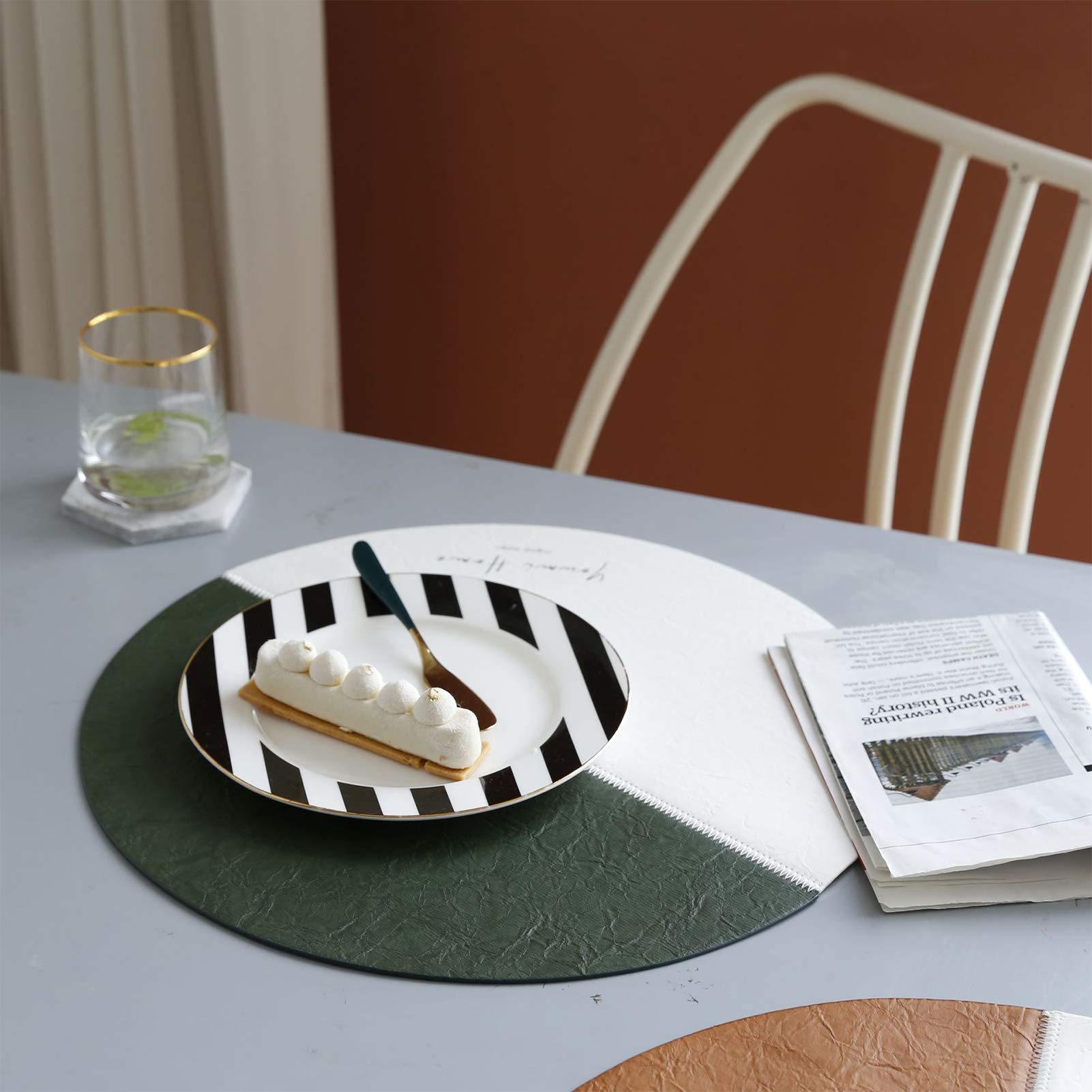4 tovagliette all'americana in ecopelle con cuciture, impermeabili, a prova di olio, isolanti termici, antiscivolo, sottobicchiere per cucina e sala da pranzo, 14,76" x 0,39" (verde 14,76)