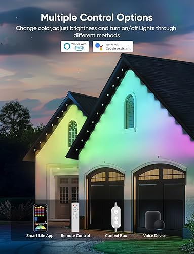 Miniatura 8 de Luces permanentes para exteriores de 50 pies, luz de alero RGBW con 36 luces LED, más de 111 modos de escenas iluminación al aire libre, luz