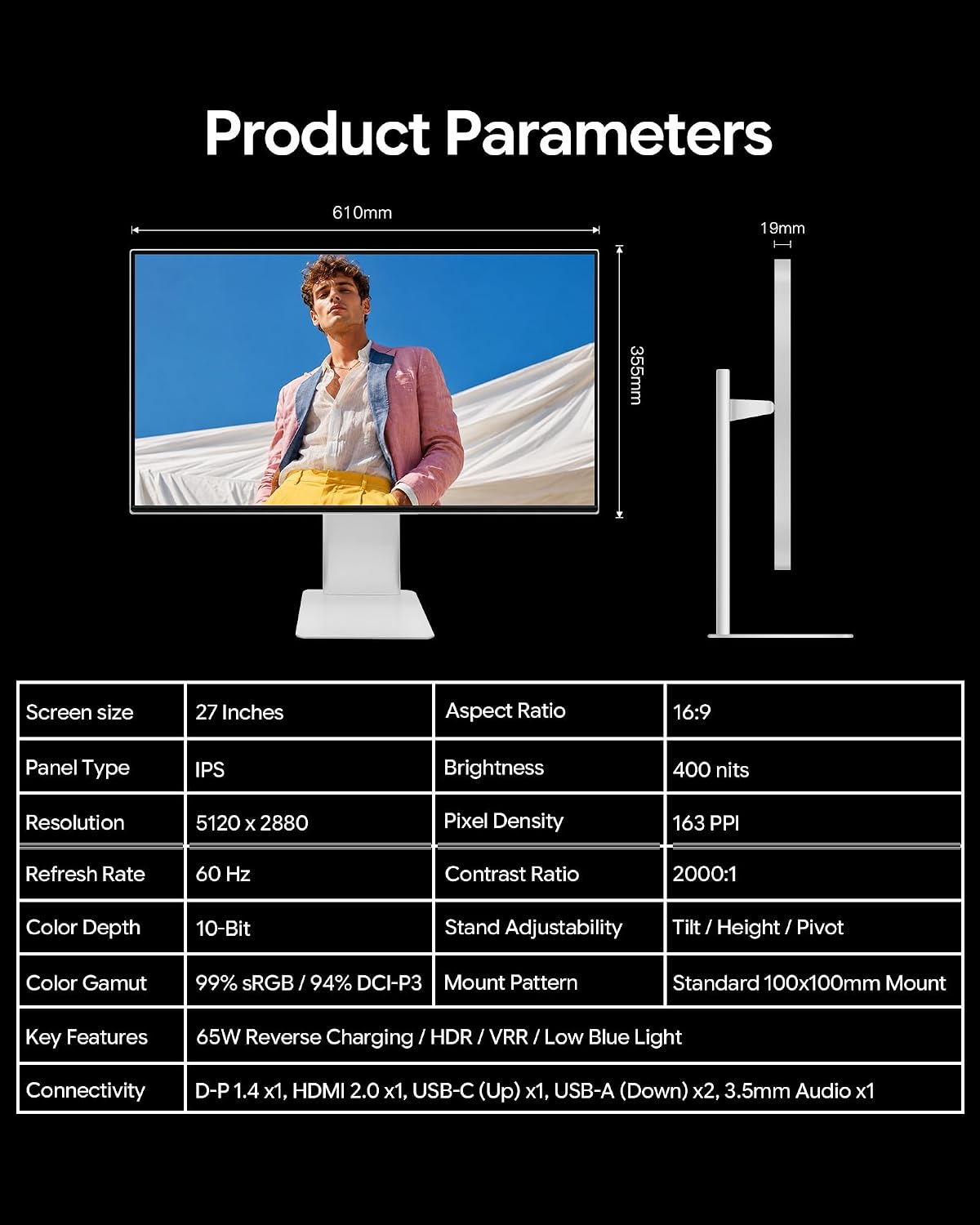 P27L 27 inch 4K UHD Monitor, IPS Matte Panel 9 71Hsl7BdpSL. AC SL1500