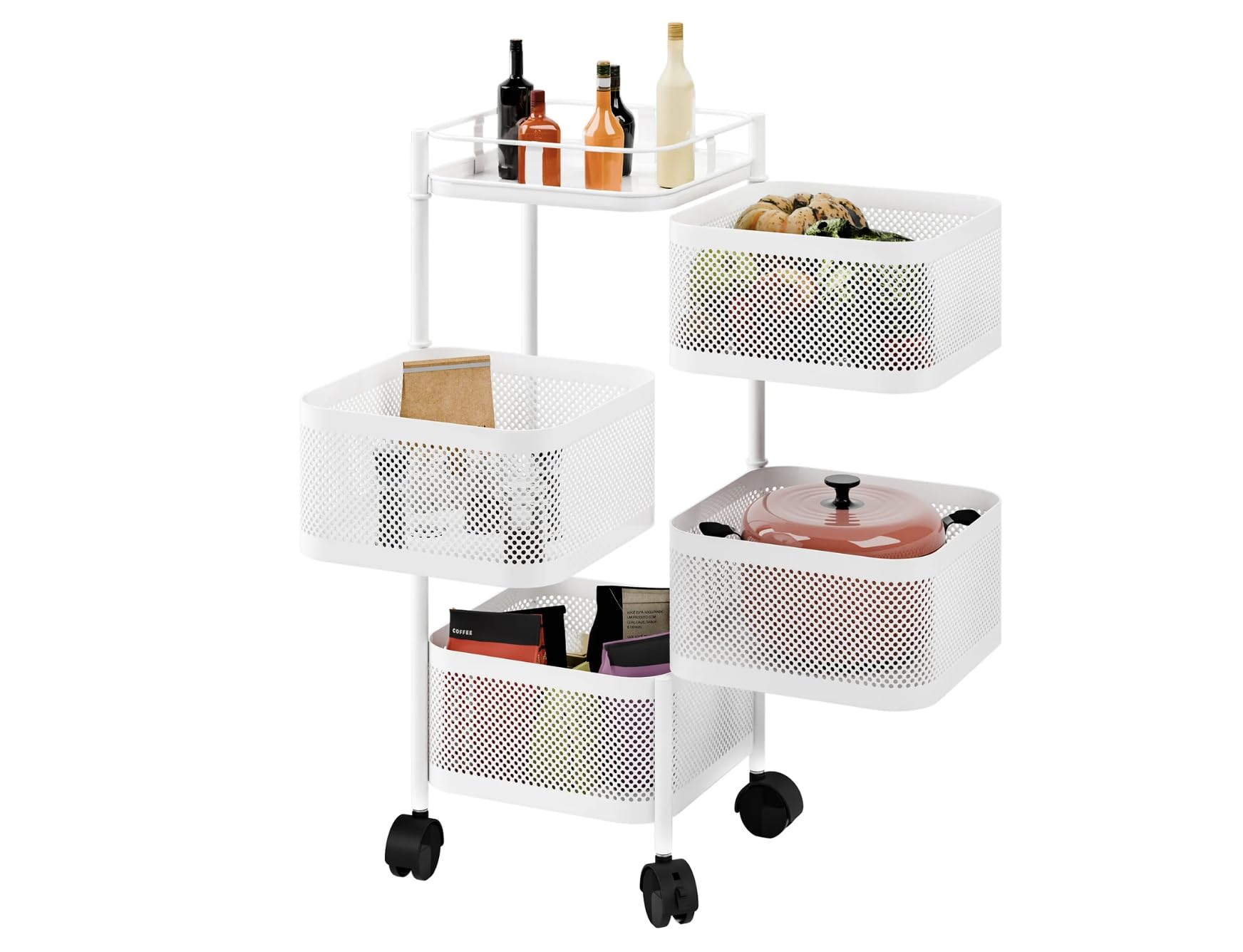 Kitchen Storage Trolley Rack Cart with Drawers | Versatile Organization Solution (29cm x 73cm - 4 Tier Square, Square - White)