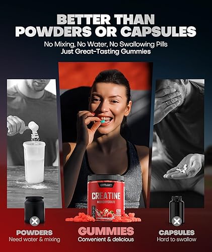 Miniatura 6 de Gomitas de monohidrato de creatina con 99.99% de más 15% de fuerza, 5 veces más energía y apoyo muscular para preentrenamiento complejo de creatina