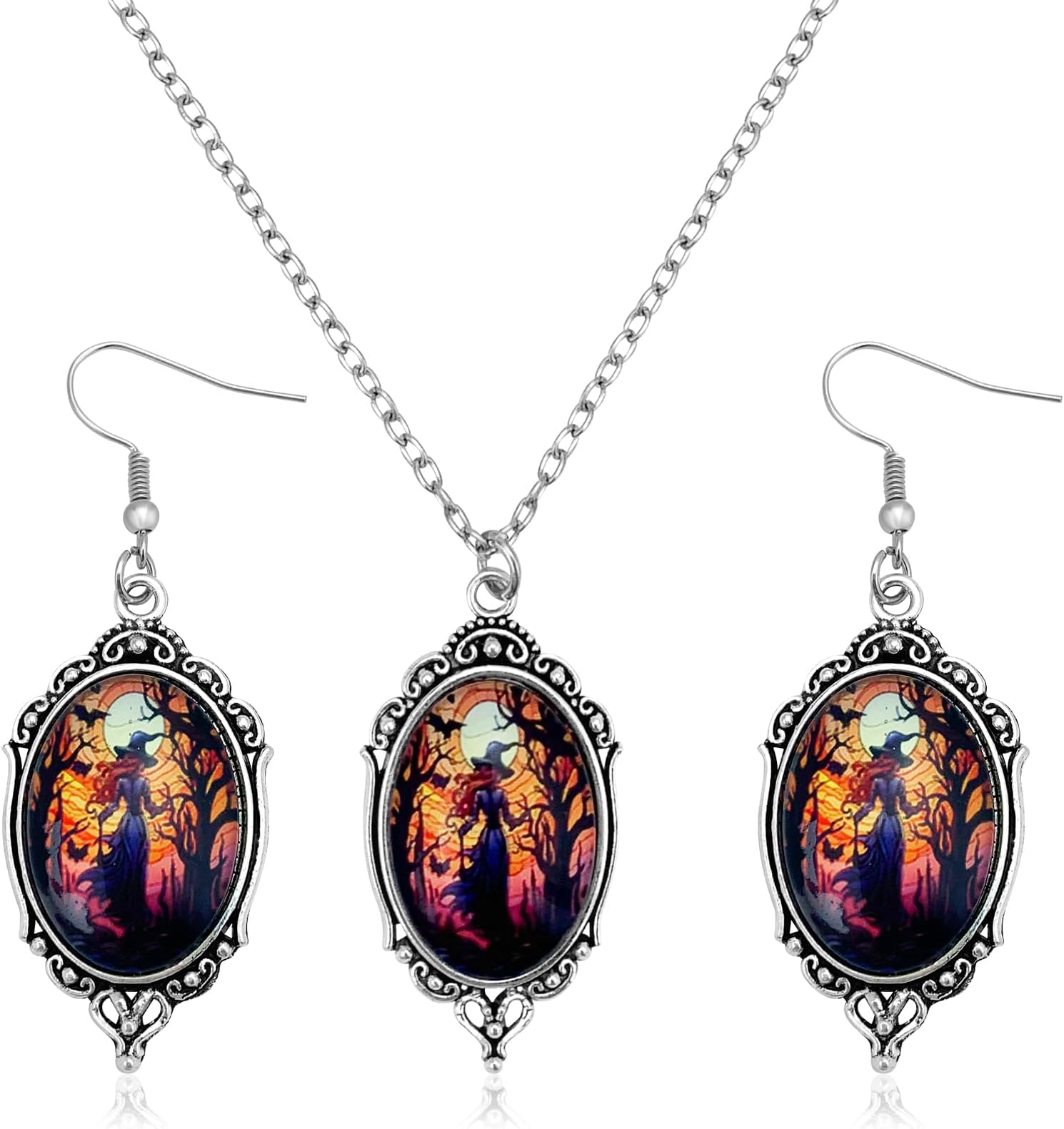 FUNOJOYGothic Earrings and Necklace Set for Women Witch Halloween Jewelry Set Goth Accessories for Witch Jewelry Costume Party