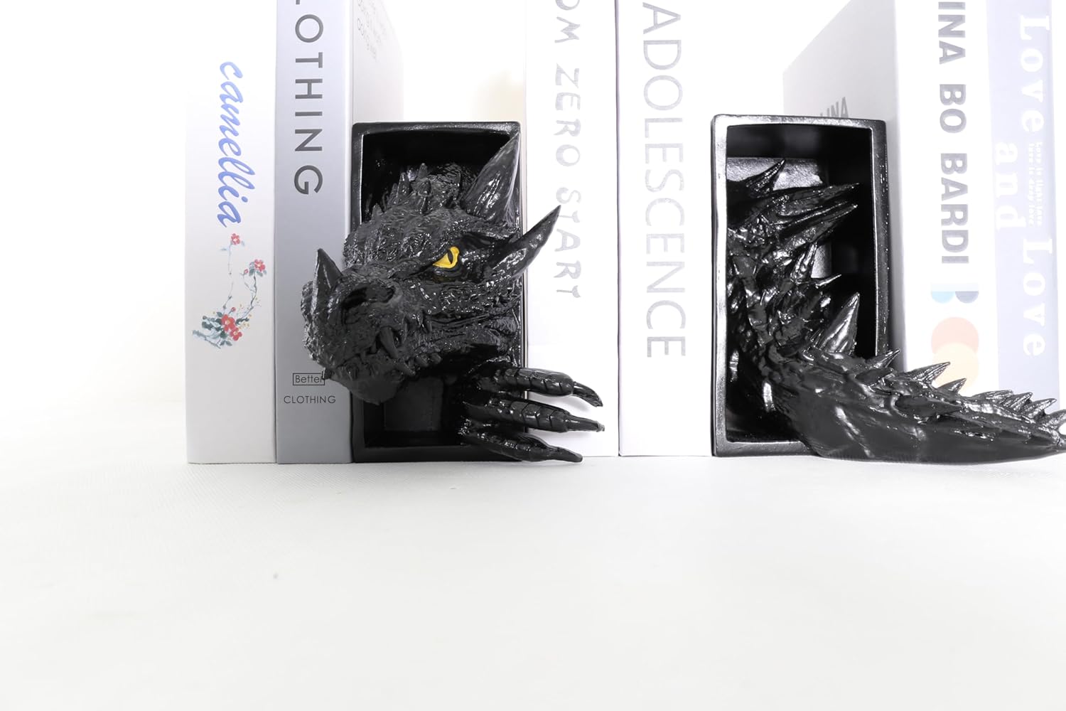Dragon Bookends, Black Fantasy Book Nook Insert, Gothic Library Decor, Decorative Dragon Shelf Display