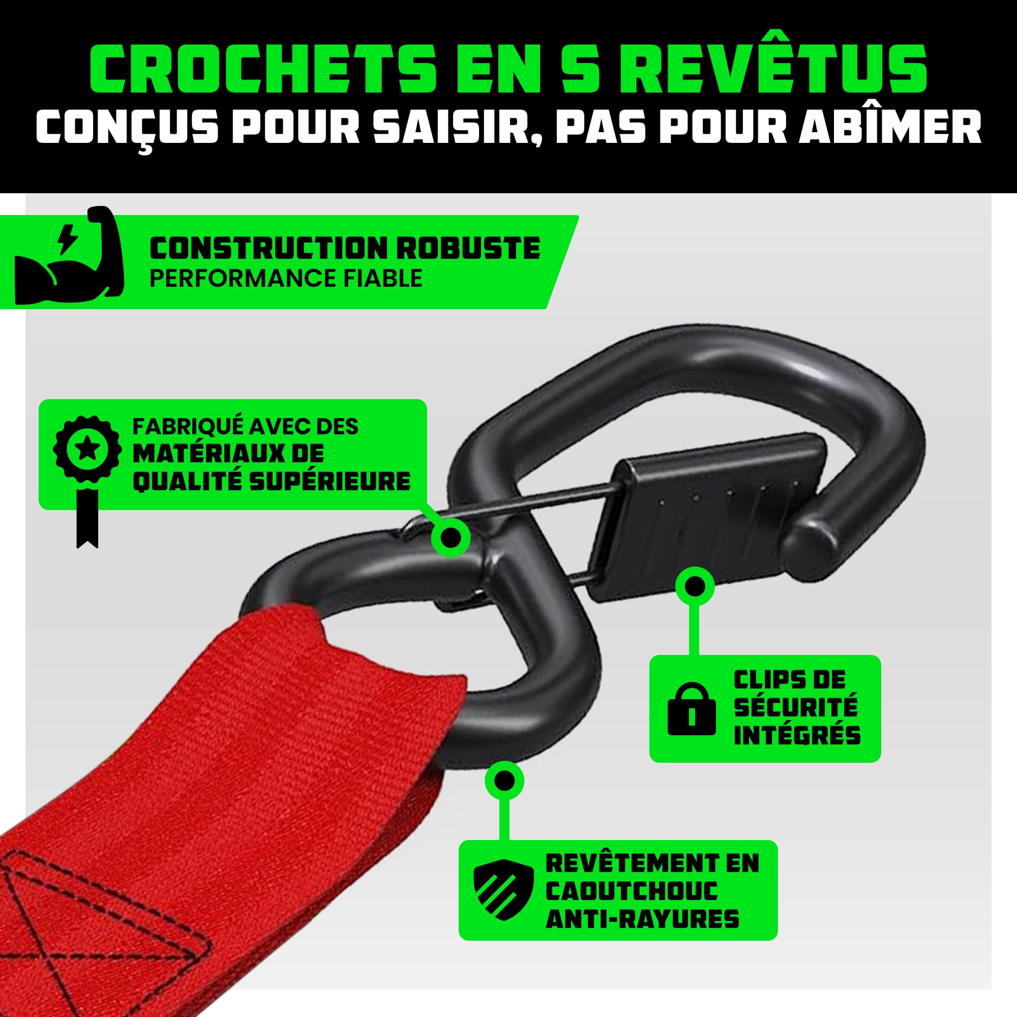 Rhino USA Sangles d'arrimage rétractables à cliquet (Paquet de 2) - Résistance à la Rupture de 1360 kg, y Compris (2) Sangles d'arrimage Auto-rétractables de 5 cm x 3 m - Rouge